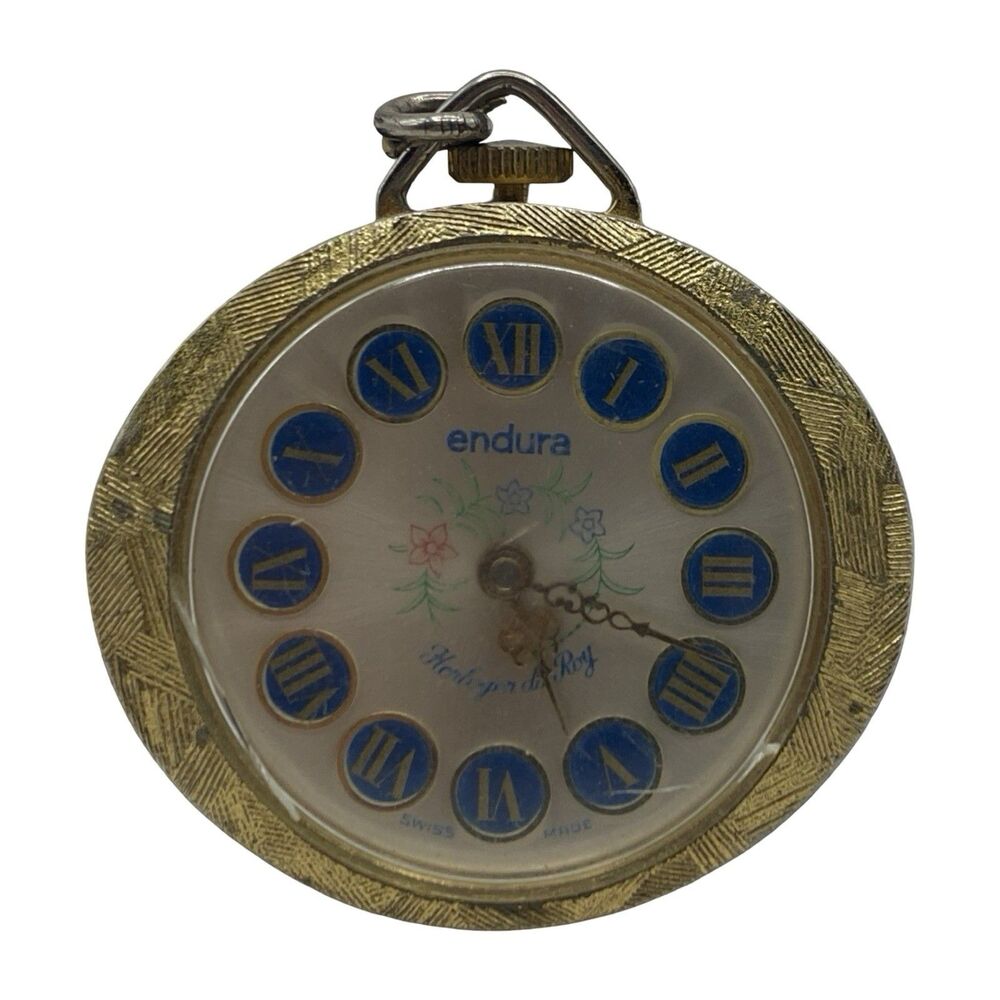 Endura Swiss Mechanical Wind-Up Pocket Watch Pendant Vintage *MUST READ